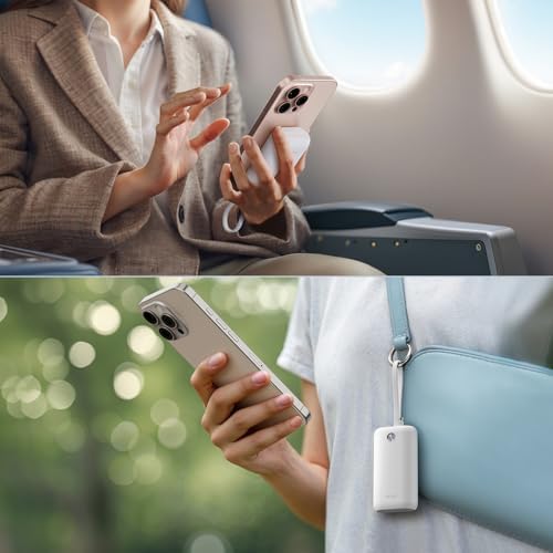 i WALK Ultra-Slim 10,000 m Ah Power Bank with Built-In Cable – Lightning-Fast 22.5 W USB-C Charging for i Phone 16/16 Pro/15, Samsung & Google – Travel-Friendly Pink Mini Portable Charger for On-the-Go Connectivity