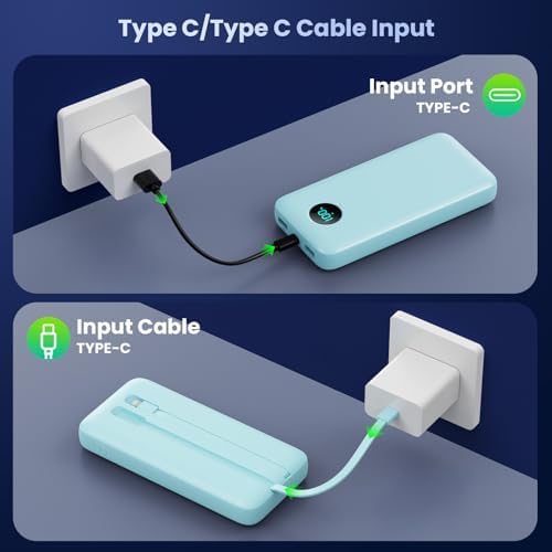 High-Capacity 40,800 m Ah Portable Charger with Built-in Cables and LCD Display – 25 W PD & QC 4.0 Fast Charging Power Bank for i Phone 16/15/14 and Android Devices (Green) – Ultimate On-the-Go Charging Solution with Enhanced Compatibility and Durability