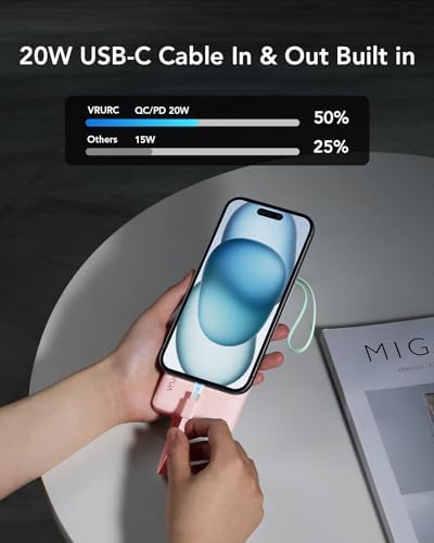 VRURC 22.5 W Pink Portable Charger – 10000 m Ah Power Bank with Fast Charging Capability, USB-C Dual Functionality, 4 Outputs & 3 Inputs – Essential Travel Companion for i Phone 16/15/14/13, Samsung & Android Devices – Compact Design for On-the-Go Power Management