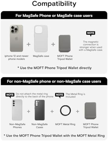 MOFT Phone Stand, Magnetic Phone Tripod Stand Stain-Resistant MOVAS Leather & Angle Adjustment & Strong Magnets Tripod for iPhone 16/15/14/13/12 (Included Metal Ring)-Misty Cove – Enhanced Compatibility and Speed