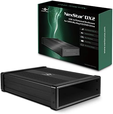 Vantec Nex Star DX2 USB 3.0 External Enclosure for 5.25″ Blu-Ray, CD, DVD SATA Drives – Second Generation, Tool-Free Setup, Premium Aluminum Alloy Design, Fast Data Transfer and Enhanced Durability for Media Storage Solutions