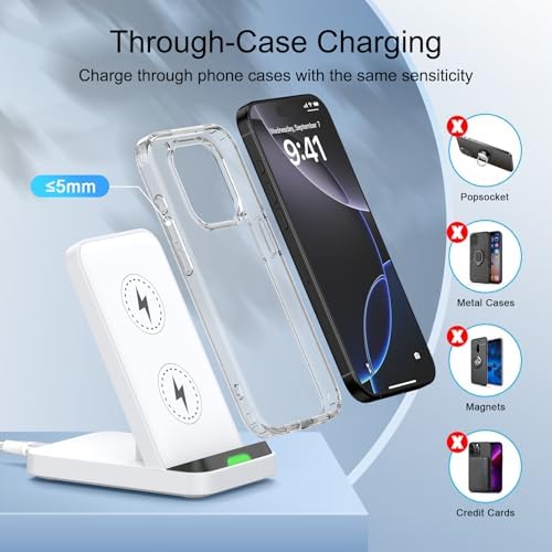 15 W Fast Wireless Charger Stand for Samsung Galaxy S25/S24/S23, i Phone 16/15, Google Pixel 9 Pro – Ultimate Desk Charging Station with Dual Viewing Angles, Quick Charge 3.0 Adapter, and Enhanced Safety Features for All Compatible Devices