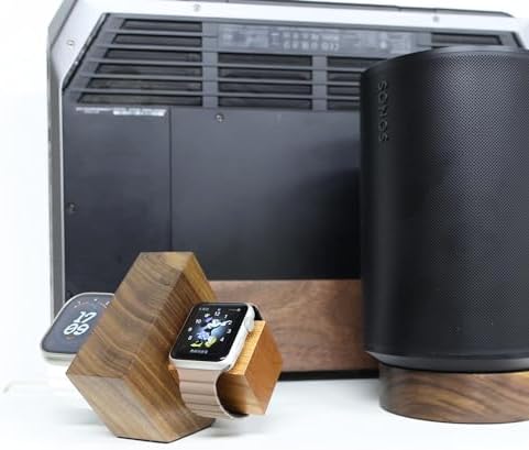 Transform Your Charging Setup with Our Elegant Black Walnut Dual i Watch Dock – Premium Stand for Apple Watch Ultra 2, SE, Series 10-1 (38-49 mm) – Chic Acrylic & Wood Fusion with Anti-Slip Base for Reliable Charging – Optimize Your Space with a Dual Device Charging Station Tailored for Apple Watch Aficionados and Tech Lovers.