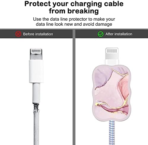Chic Kawaii Marble Pattern Cable Protector for i Phone Charger – Stylish Data Cable Saver for Enhanced Durability and Fast Charging Compatibility with i Phone 11, 12, 13, 14, Pro Max, XS, XR, X, 7, 8 Plus – Lightweight and Trendy Phone Accessory
