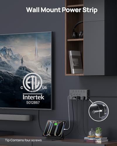 Maximize Your Power Potential with the TROND Heavy-Duty Surge Protector Power Strip: 13 Wide-Spaced Outlets, 32 W Quick Charge USB-C, 4000 Joules Protection, 5 ft Flat Plug Extension Cord, Wall Mountable Design for Seamless Integration in Home and Office Spaces – ETL Listed for Ultimate Safety and Reliability