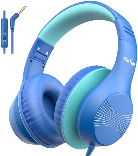 Transform Your Child’s Audio Adventures with Ear Fun K3 Kids Over-Ear Headphones – Engineered for Safe Listening with Volume Limiting, Exceptional HD Stereo Sound, and Travel-Friendly Foldable Design in Vibrant Blue – Ideal for School, Stylish for Every Young Explorer with Enhanced USB-C Compatibility!