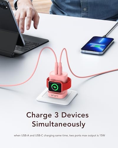 VRURC Portable Wireless Magnetic Charger for Apple Watch – 3-in-1 Travel Essential with PD 20 W Fast Charging, Compatible with i Phone 16/15/14/13 & Android Devices – Lightweight Design in Stylish Purple for Ultimate Convenience