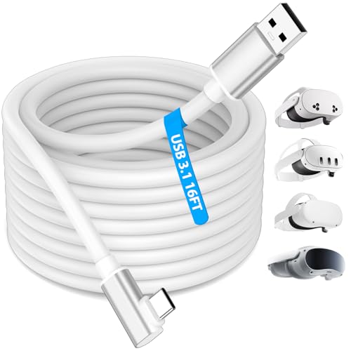 Ultra-Fast 16 FT USB 3.1 to USB C Link Cable for VR Gaming – Seamless Data Transfer for Oculus Quest 3, Meta Quest 3, and Pico 4 – Premium High-Speed Extension Cord for Immersive PCVR Experience – Durable, Flexible, and Plug-and-Play Design
