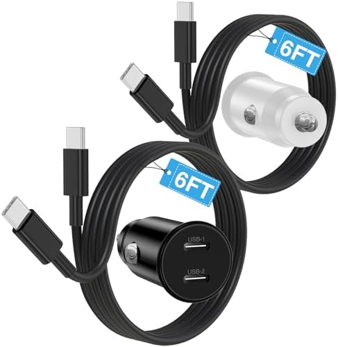 Ultimate 40 W Dual USB-C Car Charger for i Phone 16/15 & i Pad Pro – MFi Certified Fast Charging Adapter with 6 FT USB-C Cable for Galaxy S24/S23 – Premium Power Solution for On-the-Go Connectivity in Sleek White Finish
