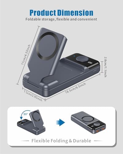 Ultimate 23800 m Ah Wireless Charging Stand for i Phone 16/15/14/13/12/11 Pro Max & 8 Plus – Fast 22.5 W Power Bank with LCD Display, Portable & Foldable Design for Maximum Convenience and Efficiency