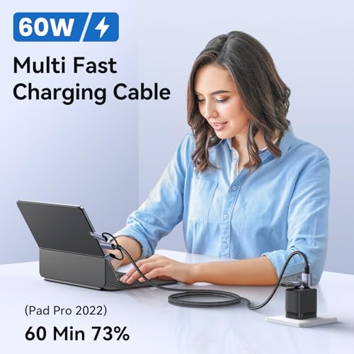 Multi Charger Cord 6 in 1 USB Cable Fast Charging Cable – PD 60w USB c Multi Fast Charging Cable with Led Display – 6 ft USB C/A to Type C/Phone/Micro Charger Cable Com patible with Phone/Laptops – Enhanced Compatibility and Speed