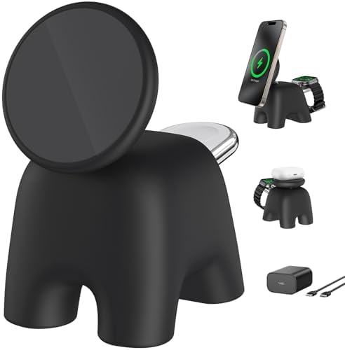 Advanced Wireless Charging Station: 15 W Fast Mag-Safe Charger for i Phone 16/15/14/13/12 Series & 5 W Magnetic Stand for Apple Watch Ultra/SE/Air Pods – Compact 2-in-1 Travel Solution in Sleek Black for Ultimate Device Compatibility and Efficiency