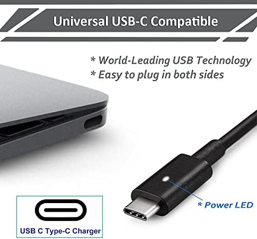 65 W USB-C Charger for Dell Latitude & XPS – Fast Charging AC Adapter with Universal Compatibility for Models 3120, 3189, 7390, and More – Lightweight 6 ft Cord with Safety Certification for Efficient Power Delivery