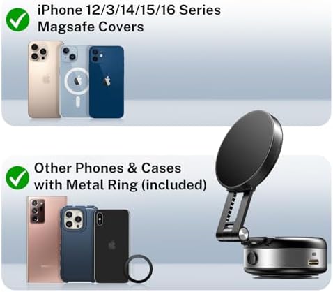 Versatile Electric Suction Cup Phone Mount – Foldable Magnetic Holder for i Phone 16/15/14/13/12 – Hands-Free Convenience for Car, Shower, and Smooth Surfaces – 360-Degree Rotation and Enhanced Stability for Effortless Access