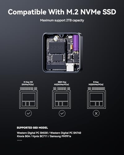 Ultra-Fast DOCKCASE 2230 M.2 NVMe SSD Enclosure with Power Loss Protection – Premium USB 3.2 Gen 2 Type-C Adapter for Enhanced Data Security and Speed, Compatible with NVMe PCIe SSDs, M-Key/B+M Key Support, Sleek Grey Design for Tech Enthusiasts and Gamers