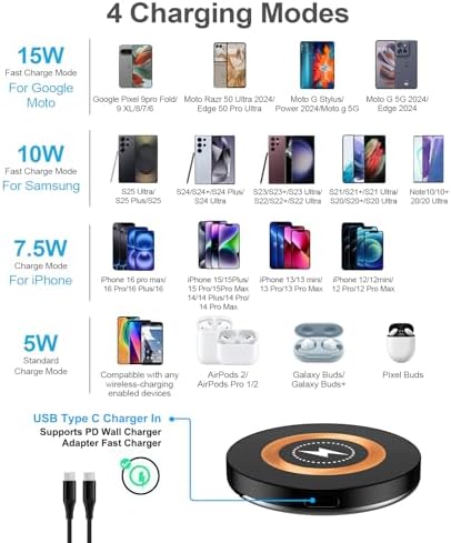 Magnetic S25 Ultra Wireless Charging Stand – 15 W Fast Charger Pad for Samsung Galaxy S25, Z Fold 6, Google Pixel 9 Pro & More – Versatile, Compact Design with Smart Safety Features & Multiple Charging Modes – Ideal for Travel and Everyday Use
