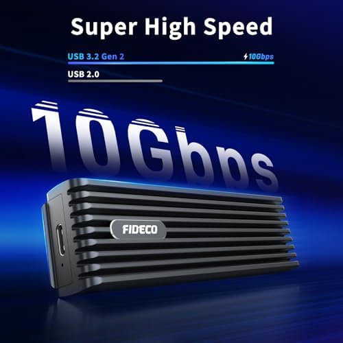 FIDECO High-Speed M.2 NVMe Enclosure – USB 3.2 Gen 2 Adapter for M & M+B Key SSDs, 10 Gbps Data Transfer, Tool-Free Setup, Durable Aluminum Alloy Design, Compact Sandwich Style, Enhanced UASP & Trim Support for Optimal Performance and Reliability
