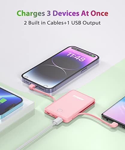 Compact 6000 m Ah Portable Power Bank with Built-in Cable – Lightweight Fast Charging External Battery for i Phone and Android – Ultimate Travel Companion for On-the-Go Charging Efficiency