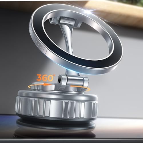 2025 Upgraded Vacuum Magnetic Car Phone Holder [89+LBS Suction/2800gf Magnet], Suction Cup Phone Mount, Ultra-Strong Magnetic Stand for Car/Mirror/Gym/Kitchen/iPhone16 15 14 13 12, Silver – Enhanced Compatibility and Speed