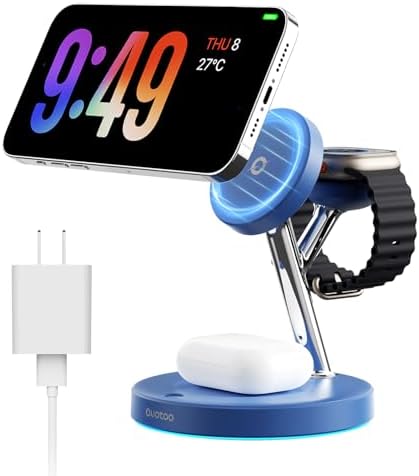 2025 Premium 3-in-1 Wireless Charging Station for i Phone 16, 15, 14, 13, 12 – Mag-Safe Compatible Charger Stand for Air Pods and i Watch – Fast, Efficient Power Hub with Sleek Design and Overcharge Protection for Home or Travel