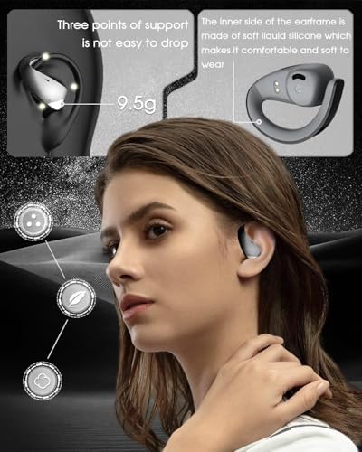 Ultimate Open Ear Bluetooth 5.3 Sports Earbuds with 48-Hour Playtime – Exceptional Hi-Fi Stereo Sound, Secure Earhooks for Active Use, LED Battery Life Display, Advanced ENC Noise Cancellation, Sweat-Resistant for Maximum Longevity, Compatible with All Devices for Uninterrupted Enjoyment