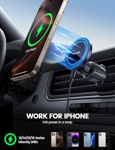 Lamicall 15 W Wireless Car Phone Mount Charger – Advanced 3-in-1 Intelligent Chip for Rapid Charging – 360° Rotating Magnetic Holder for i Phone 16 Pro Max and Qi-Compatible Devices – Sleek Silver Design for Effortless Dashboard and Vent Installation – Elevate Your On-the-Go Charging Experience