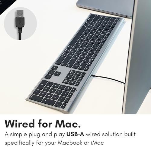 Transform Your Workspace with the Macally Slim USB Wired Keyboard – Perfect for Mac & Windows Users, Featuring 110 Scissor Switch Keys and Numeric Keypad for Ultimate Efficiency! Enjoy Seamless Typing with 20 Custom Shortcuts and Hassle-Free USB Plug-and-Play Setup – Ideal for Professionals and Everyday Tasks!