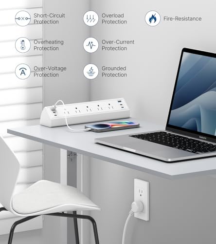 Revolutionize Your Workspace with the Desk Clamp Power Strip USB C – 75 W Total Fast Charging Hub Featuring 5 AC Outlets and 6 USB Ports, Optimized for 1.6″ Tabletop Edges – Ultimate Surge Protection for Laptops, Smartphones, and More