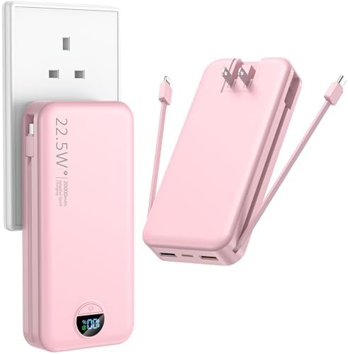 Ultimate 20,000 m Ah Portable Charger with Wall Plug – Fast Charging USB-C Power Bank with Built-in Cables, Digital Display, and Versatile 5 Output Ports for i Phone, Android, and Tablets – Stay Charged Anywhere with Enhanced Compatibility and Speed