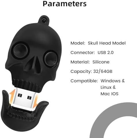 Skull Shaped 64 GB USB Flash Drive – Unique Personality Memory Stick for Stylish Data Storage | Borlter Clamp Cool USB 2.0 Thumb Drive Perfect for Gifts & Everyday Use | Durable, Portable & Compatible with All Devices