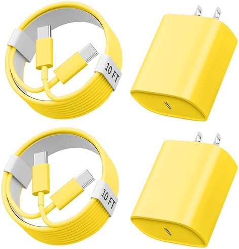 Ultimate 10 FT USB-C Fast Charging Kit for i Phone 16 and 15 – 20 W Power Adapter & Extra Long Cord for Rapid Charging of i Pads and Android Devices – Enhanced Compatibility and Durability for Everyday Use