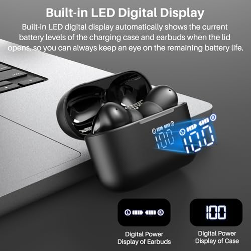 TOZO T20 Wireless Earbuds – Ultimate 48.5 Hour Playtime, IPX8 Waterproof Design for All-Weather Use, Dual Microphone Noise Cancellation for Clear Calls, 10 mm Speakers Delivering Rich Audio, Advanced 2025 Bluetooth Connectivity with Real-Time LED Battery Display