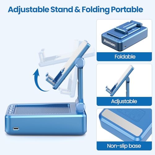 Transform Your Multimedia Experience with the JTEMAN Adjustable Tablet Stand Featuring Bluetooth Speakers – Versatile Kitchen Gadget and Perfect Gift for Him or Her – Wireless Charging Station for Phones and Tablets, Enhanced Compatibility for All Devices