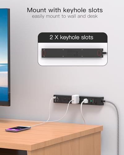 Maximize Your Power Access with 2 Pack 10 ft Surge Protector Power Strip – 6 Outlets & 4 Fast USB Charging Ports, Space-Saving Flat Plug Design, Overload Safety Features, Wall Mount Capability for Home, Office & Dorm Essentials