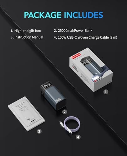 High-Capacity 25000 m Ah Portable Power Bank with Fast 20 W Charging – Built-In Cable for Mac Book, i Phone 15/14/13, Samsung – Ultimate Travel Companion for On-the-Go Charging Solutions