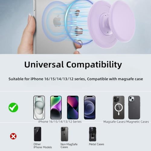 Magnetic Mag Safe Phone Grip Holder – Ergonomic Collapsible Stand for i Phone 12-16 Series, Transparent White Finish for Enhanced Style and Functionality, Secure Grip for Texting and Hands-Free Viewing, Lightweight and Portable Mobile Accessory