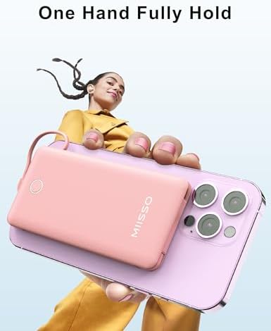 miisso 10000 m Ah Ultra-Slim Portable Power Bank with Integrated Charging Cables – Multi-Device USB-C Travel Charger for i Phone & Samsung – Compact, Lightweight Battery Pack Designed for Maximum Portability and Efficiency