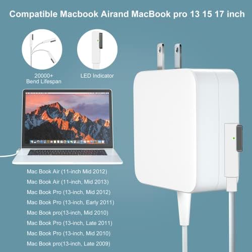 60 W Magnetic L-Type Power Adapter for 13-Inch Mac Book Pro & Mac Book – High-Performance Replacement Charger for Models A1181, A1185, A1278, A1342, A1184, A1330, A1344 – Lightweight Design for Ultimate Portability and Fast Charging Efficiency