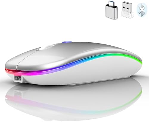 Sleek Bluetooth Wireless Mouse for Mac, Windows & i Pad – Ergonomic Design, High-Precision Navigation, Rechargeable & Dual-Mode Compatibility (Gray & Black) – Elevate Your Productivity with Clutter-Free Connectivity