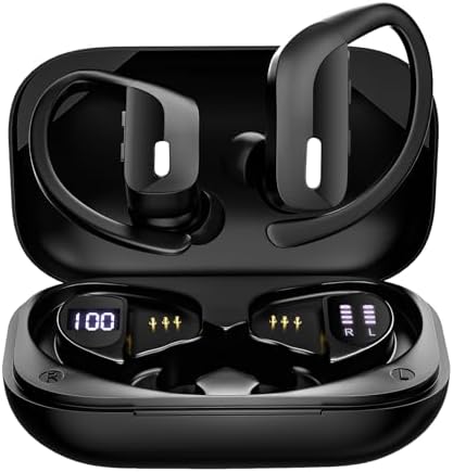 Bluetooth Wireless Earbuds with 48-Hour Playtime, LED Battery Display, and Built-in Microphone for Enhanced Stereo Sound – Ideal for Sports, Running, and Active Lifestyles in Sleek Black Finish