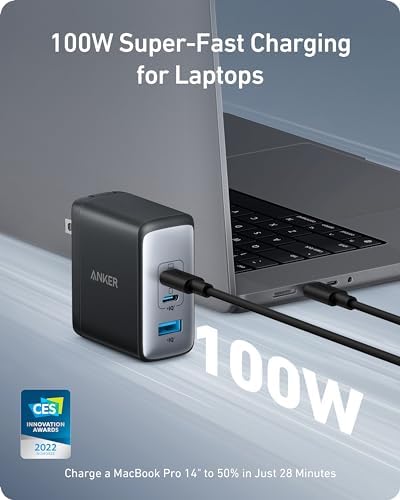 Anker Nano 100 W Ga N II USB-C Charger – Compact 3-Port Fast Charging Solution for Mac Book Pro, i Pad Pro, i Phone 16, Galaxy S23 & More – Award-Winning Fast Power with 5 ft Durable Cable – Simultaneous Device Charging, Enhanced Compatibility & Superior Efficiency
