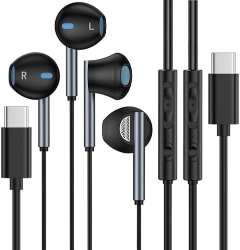 Ultimate USB C Earbuds 2 Pack: Noise-Canceling Wired Headphones with Mic & Volume Control for i Phone 16/15 Pro Max Plus & Samsung Galaxy S25/S24 – Superior Audio Clarity & All-Day Comfort for Music and Calls