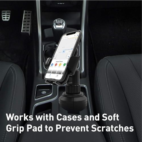 Universal Smartphone Cup Holder Mount by Macally – Adjustable Car Phone Holder for i Phone, Samsung & All Smartphones – Secure, Flexible, and 360-Degree Rotatable Design for Safe Driving and Easy Access