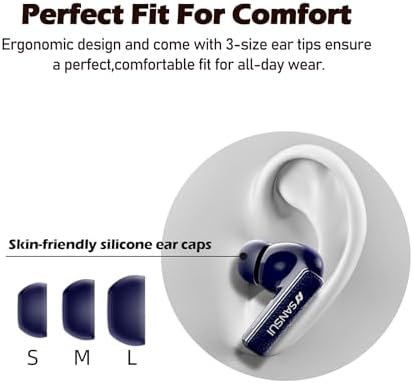 SANSUI W28 Wireless Earbuds – Cutting-Edge Bluetooth 5.4 with Active Noise Cancelling & IPX4 Water Resistance, Deep Bass Performance, 28-Hour Playtime, and Advanced Environmental Noise Cancellation Mics in Stylish Secret Night Blue – Ideal for Music Aficionados and Active Lifestyles