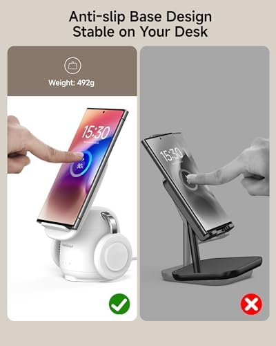 3-in-1 Fast Wireless Charging Station for Samsung Galaxy S25/S24/S23/S22 & More – Compact Multi-Device Charger for Galaxy Watch7/Ultra/6/5 & Galaxy Buds 3/Pro – Enhanced Safety Features & Sleek Design for Effortless Power Management