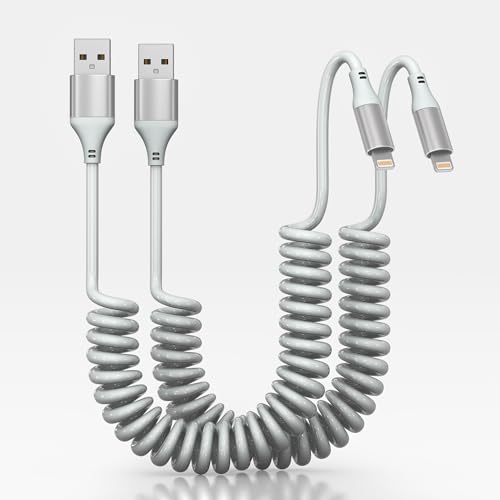 Revolutionary Coiled USB-C to Lightning Charging Cable – MFi Certified for Apple Carplay Compatibility, Fast Data Transfer, and Retractable Design for i Phone, i Pad, and i Pod – Optimal Flexibility and LED Charging Indicator for Ultimate Convenience