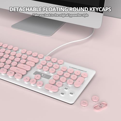 Vibrant Purple Ergonomic Wired Membrane Keyboard – Full-Size 104 Keys with Round Typewriter Keycaps, White LED Backlighting, and Ultra-Quiet Performance for Enhanced Productivity in Any Workspace