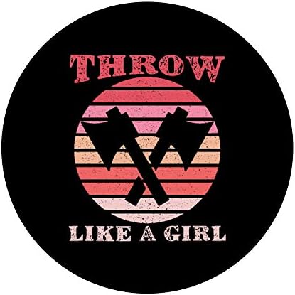 Throw Like A Girl Retro Vintage Sunset Axe Throwing Distress PopSockets PopGrip: Swappable Grip for Phones & Tablets – Enhanced Compatibility and Speed