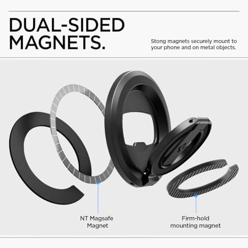 Spigen OM102 Magnetic Phone Holder with Kickstand & Built-in Bottle Opener – Dual-Sided Magnet Accessory for i Phone 16/15/14/13/12 Series – Sleek Black Design for Ultimate Versatility and Convenience