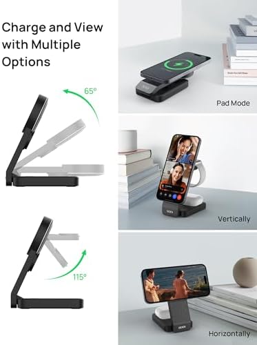 SODI Qi2-Certified 3-in-1 Foldable Wireless Charging Station with Adjustable Night Light – Fast Travel Charger for i Phone, Android, Apple Watch & Air Pods, Sleek Multi-Device Nightstand Charger for Effortless Power Management and Enhanced Compatibility